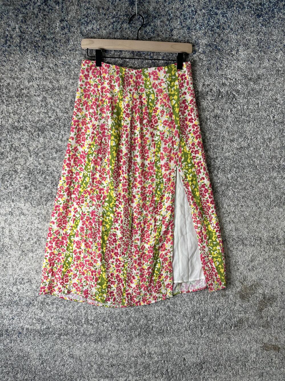Maeve Anthropologie Skirt Womens Small Pink Green Floral A-Line Midi Lined